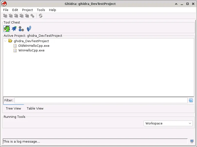 Official Ghidra Project Window with a local analysis project and imported executables